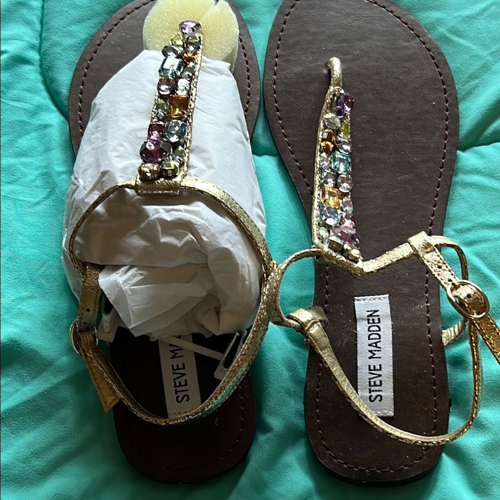 Steve Madden Gold Sandals with Multicolor Gems